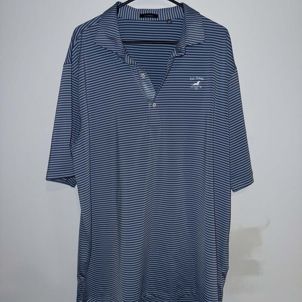 TURTLESON Shirt Mens XXL Short Sleeve GOLF Polo Blue Striped 1/4 Button